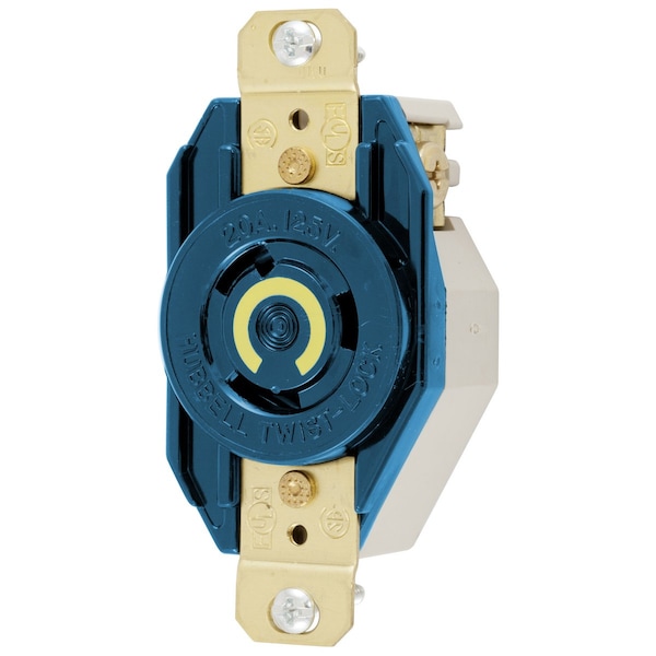Locking Receptacle, L5-20R, 20 A, 125V AC, Single Phase, 2 Pole, Flush Mount, Screw Terminals, Blue